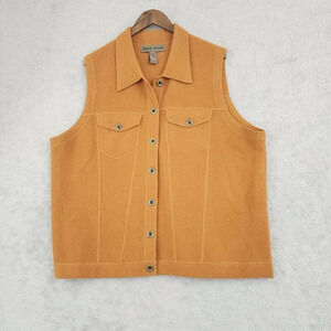 Jones Jeans Womens 100% Wool Sleeveless Vest 2X Button-Up Camel 23PT 23PT